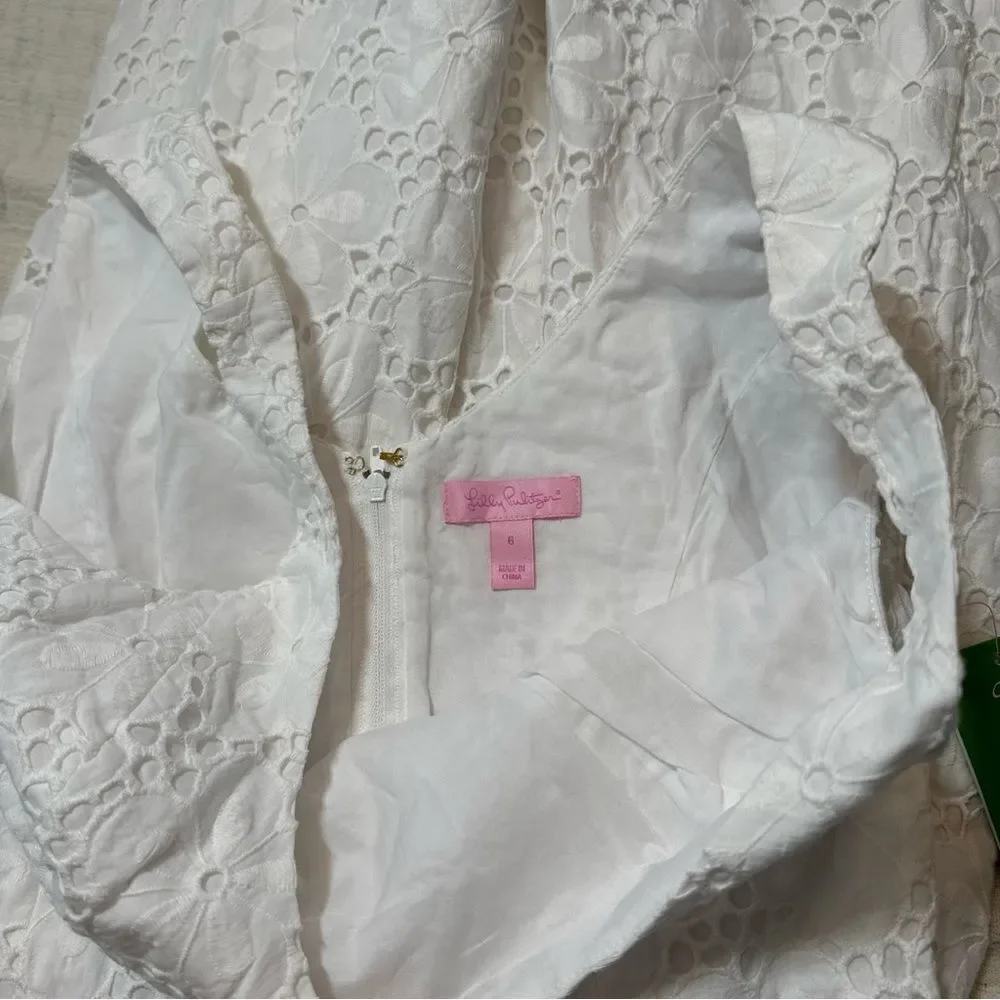 Lilly Pulitzer Calhoun Scoop Neck Resort White Charleston Eyelet Dress NWT 6
